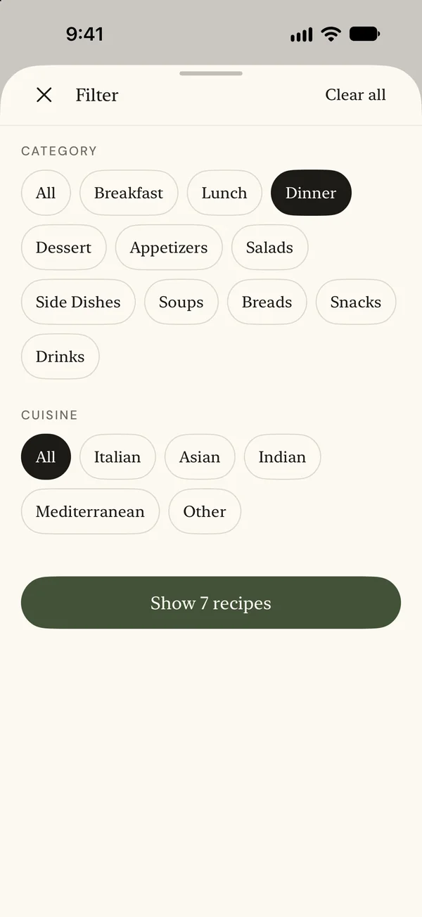 Category & cuisine filters