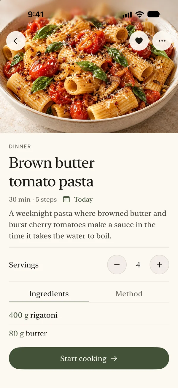 Recipe ingredients with servings adjustment