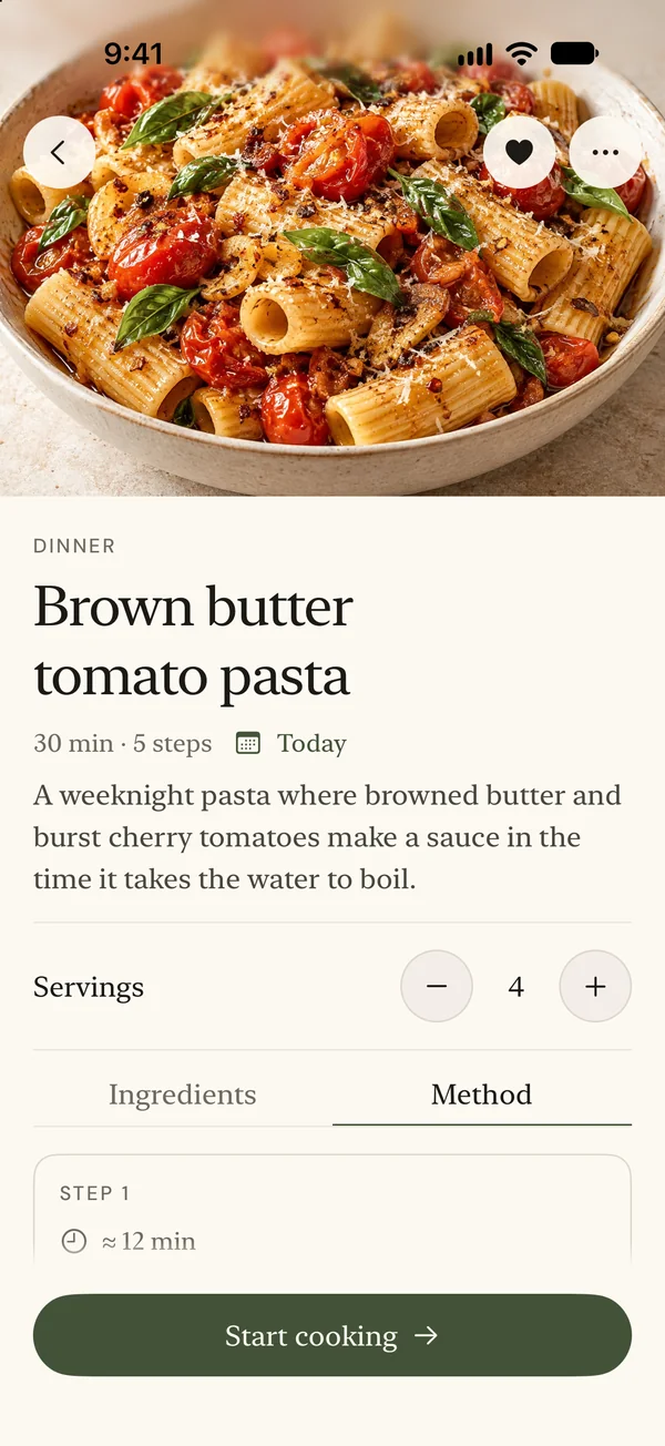 Recipe method with numbered instructions