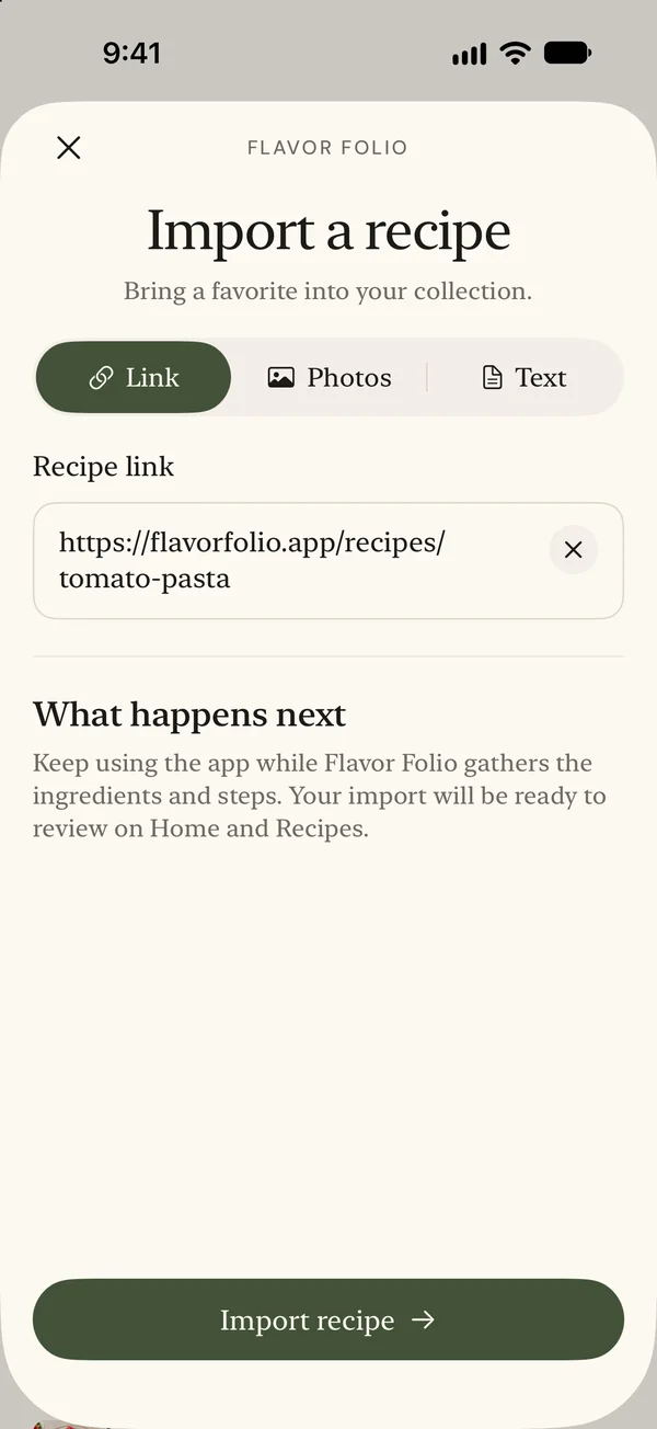 Import a recipe from a web link