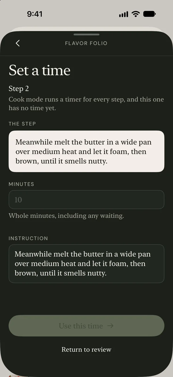 Confirm a step duration beside the instruction
